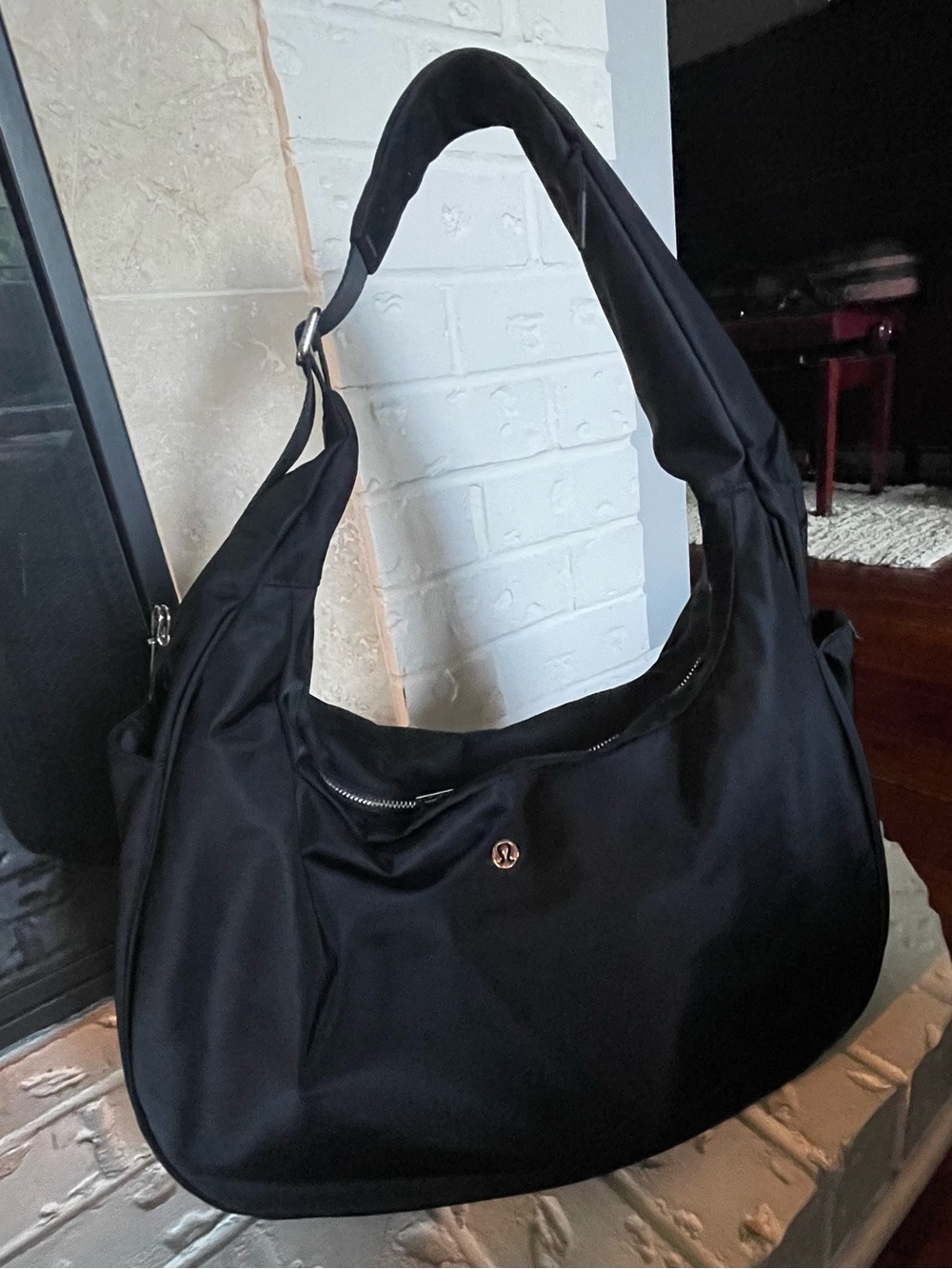 Large Lululemon athletica Black Crescent Shoulder Bag with Padded Strap